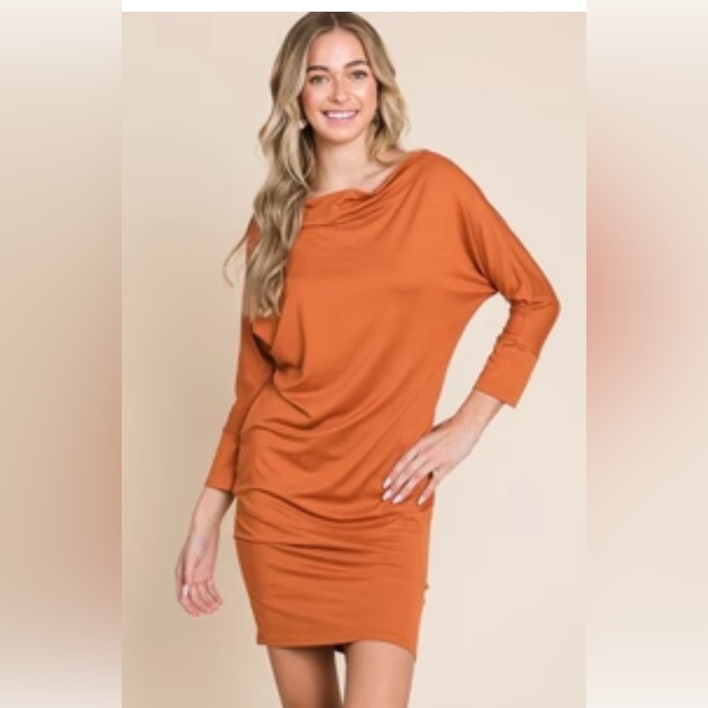 Culture Code Dolman Sleeve Mini Dress Sz XL Pumpkinspicy Orange Cowl Neck Party